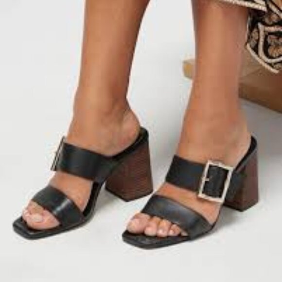 WHITE HOUSE BLACK MARKET BAMBOO BLACK SLIDE SANDAL SANDALS 6.5 W/ BOX - Picture 2 of 10